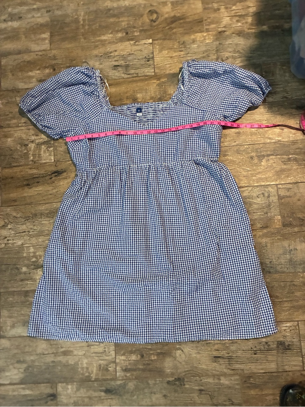 Old Navy Blue Gingham Midi Dress with Puff Sleeves - Picture 6 of 7